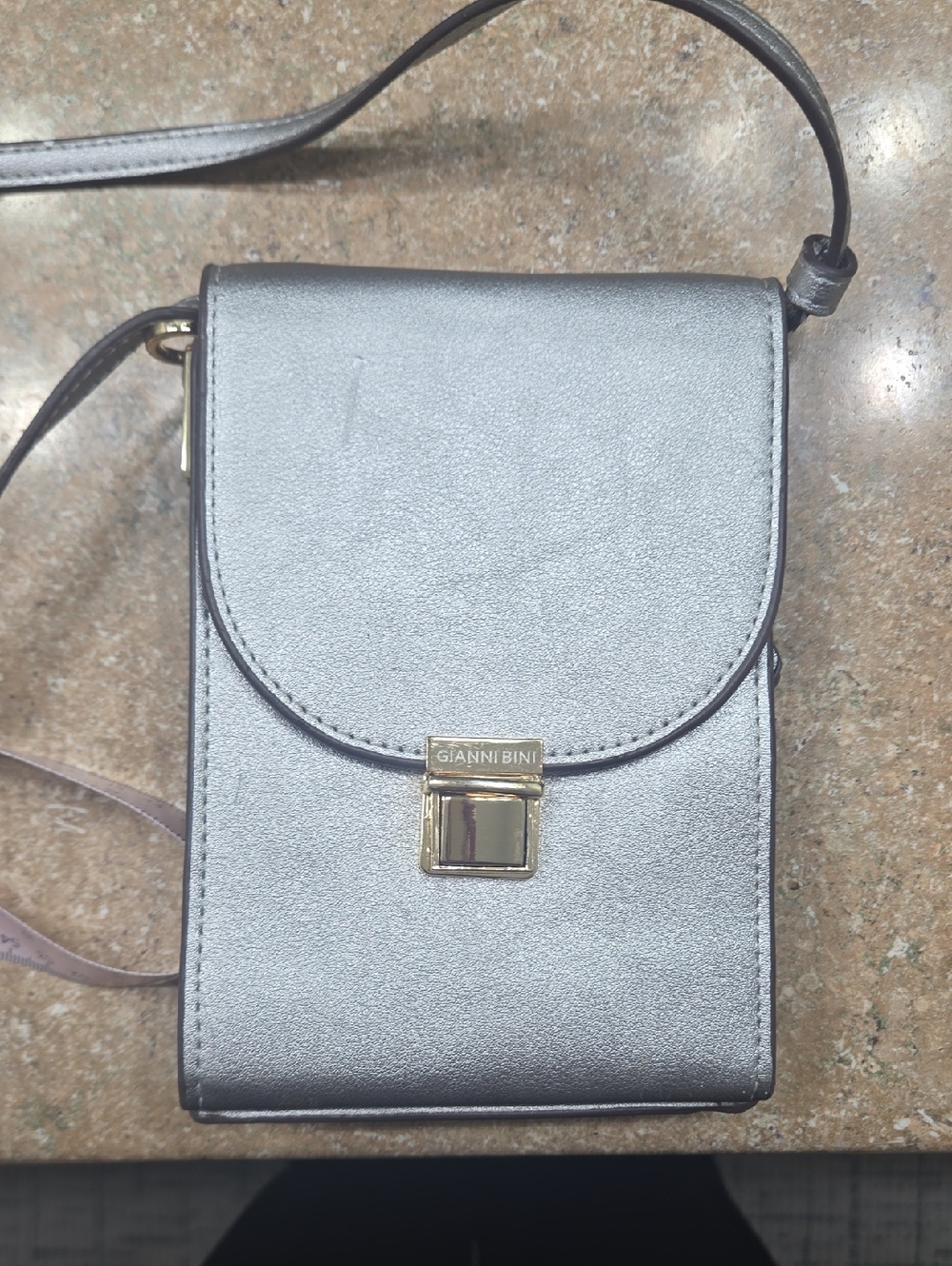 Gianni Bini Metallic Silver Crossbody Phone Pouch with Gold Hardware